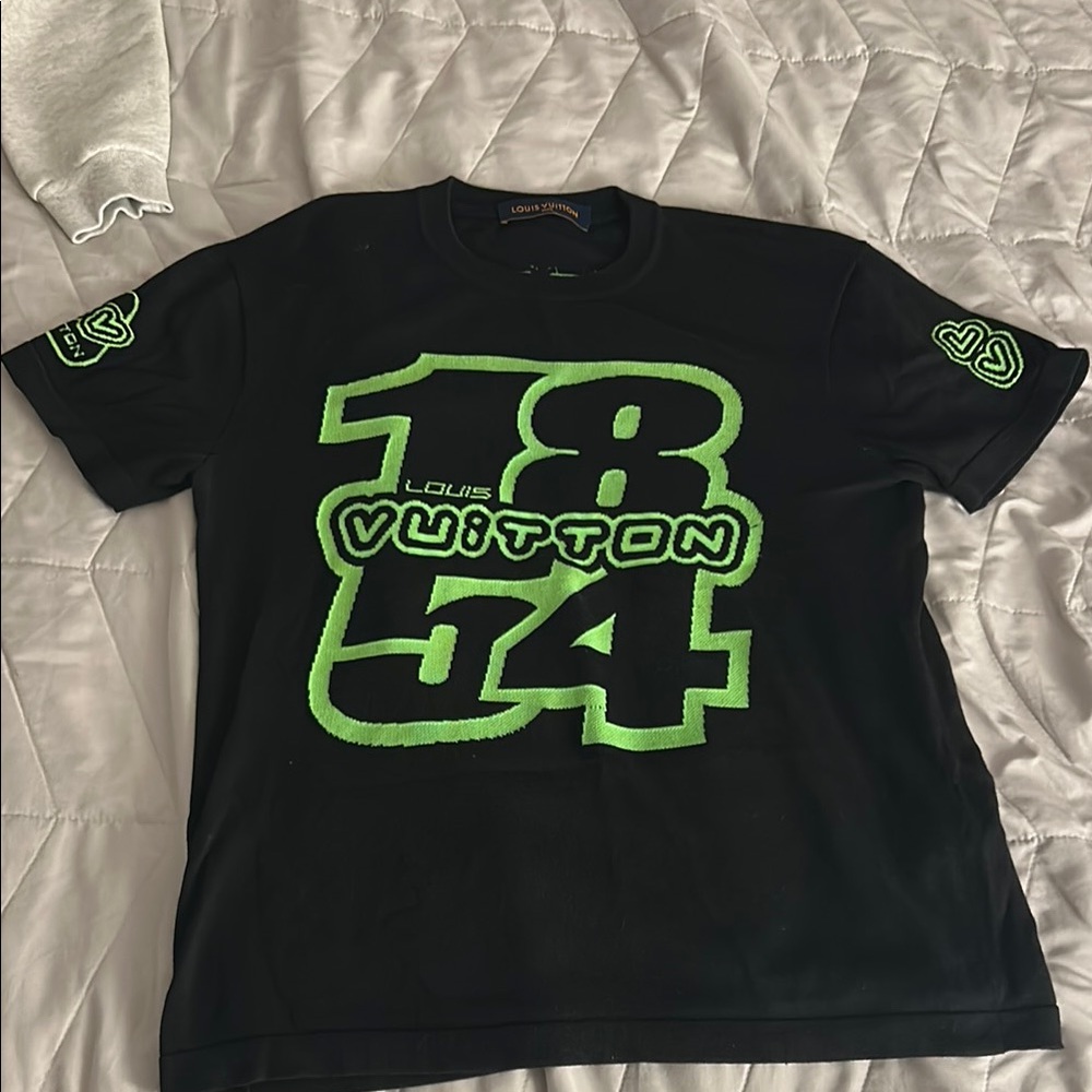 Louis Vuitton Black T-Shirt with Neon Green Logo